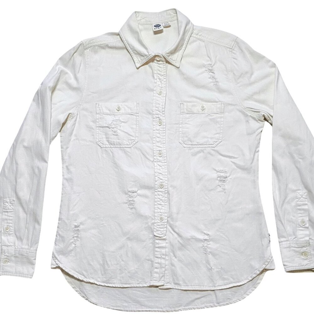Roxy Women’s Medium Eggshell Distressed Button Up… - image 4
